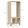 Wardrobe Closet Shelf 2 Compartments Wardrobe 4 Swivel Casters dim. 60L x 40W x 128H cm Natural Wood
