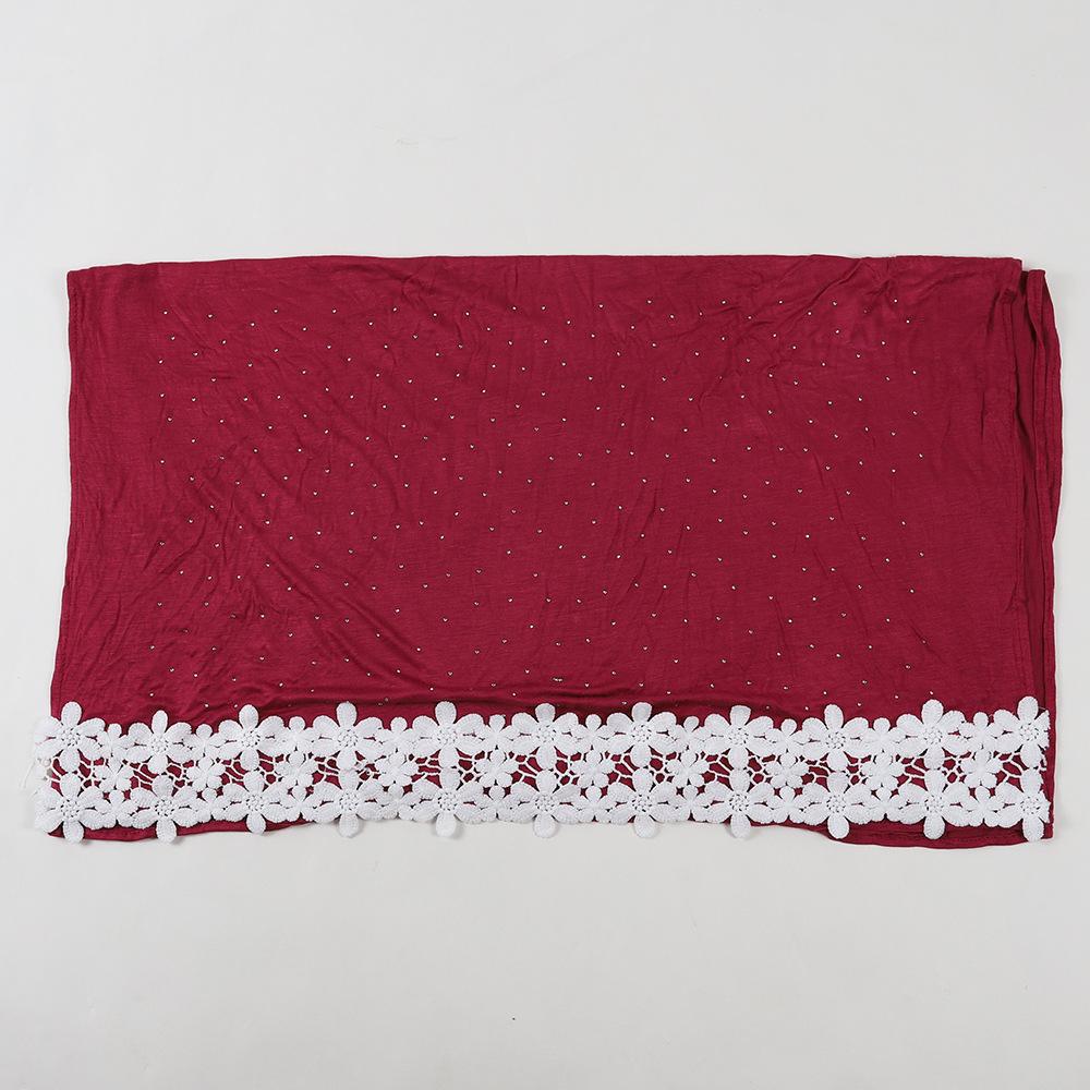 Muslim Jersey Hijab With Rhinestones Lace Hijabs Scarf For Woman Abayas Jersey Scarf Islamic Dress Women Turbans Headscarf Femme