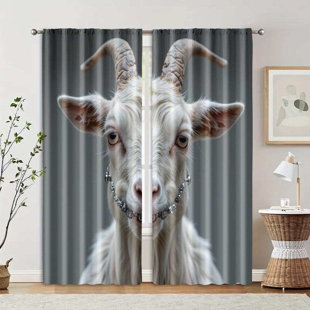 

2 pcs, filtering curtains (excluding rods, non-movable, without batteries) Cute Funny Goat Animal for use in bedrooms and living 29x65in(75x166cm)