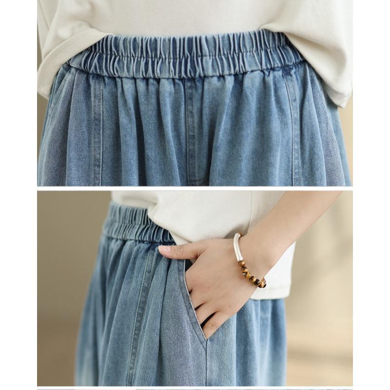 DIMANAF 2026 Summer New Plus Size Women Jeans Elastic Waist Long Pants Loose Casual Denim Cotton Trousers Vintaged