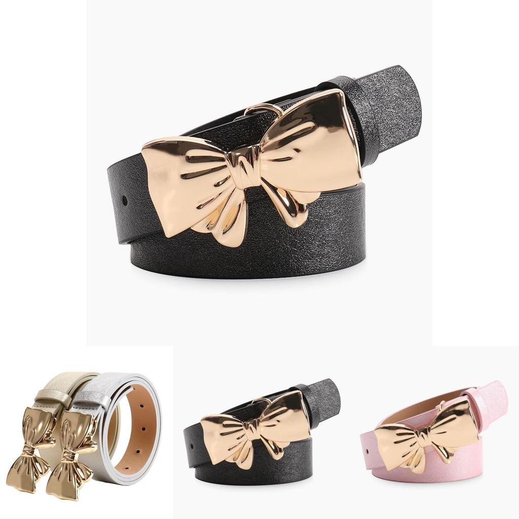 Pu Leather Womens Belt With Metal Bow Knot Buckle For Casual And Office Style