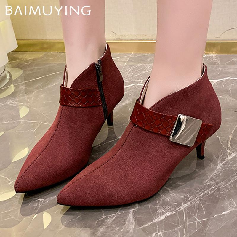 Women Ankle Boots Suede Pointed Toe Mid Heels Sexy Shoes 2025 Trend Fashion Pumps Goth Winter Designer Chelsea Botas De Mujer
