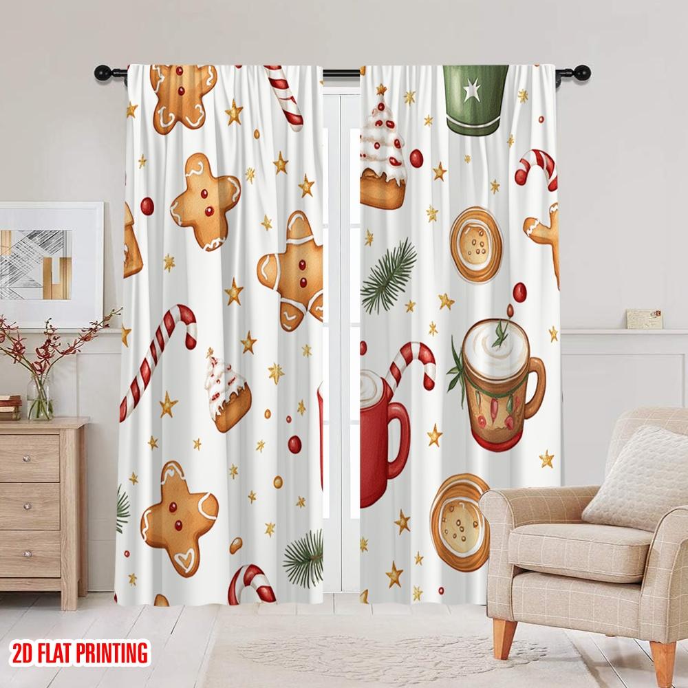 2 Stück 2D-Ebene Druck Beliebte Vorhangpaneele Weihnachtssüßigkeiten Feiertagsfestlich (2) Vielseitiges, strapazierfähiges Polyester (ohne Stange)