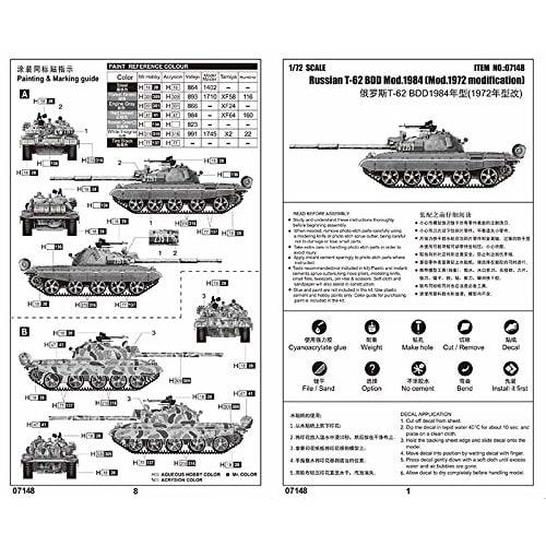 Trumpeter 1/72 Scale Soviet T-62 BDD Main Battle Tank Mod. 1984 Plastic Model Kit 07148