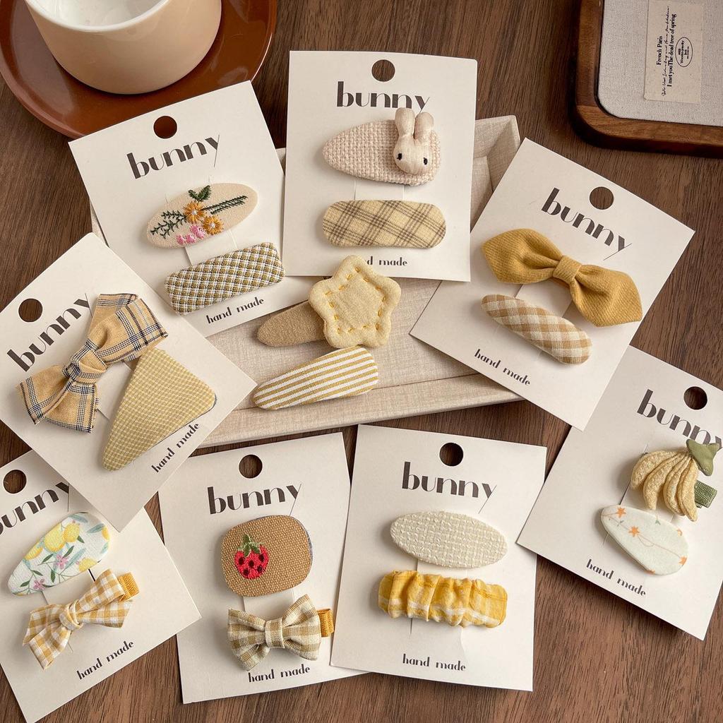 Korean Yellow Plaid Star Rabbit Embroidered Bow Hair Clip for Kids