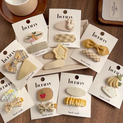 Korean Yellow Plaid Star Rabbit Embroidered Bow Hair Clip for Kids