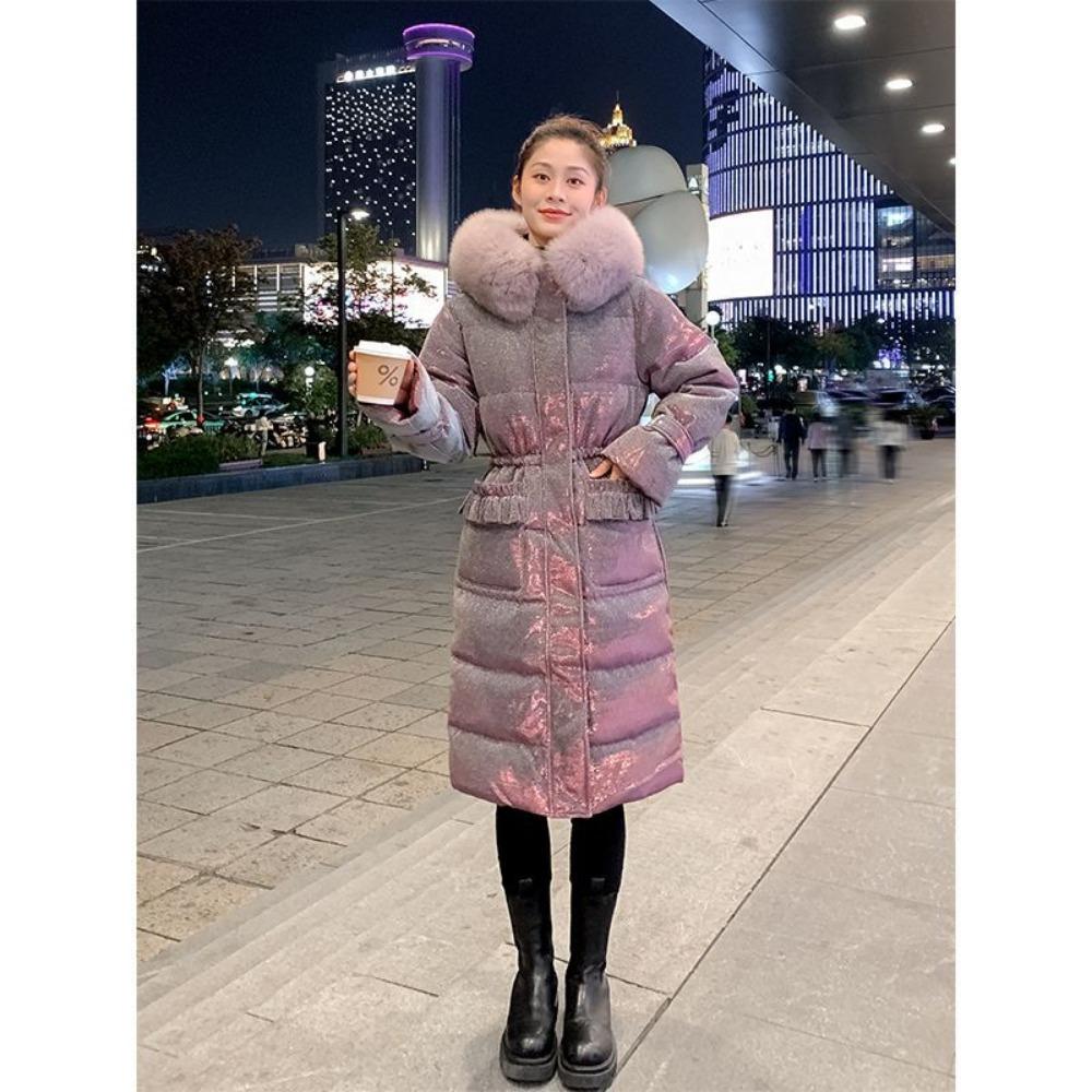

High-quality Thickened Fox Hair Down Jacket for Women s Winter New Medium and Long Large Fur Collar Loose Waist Over Knee Jacket XXL
