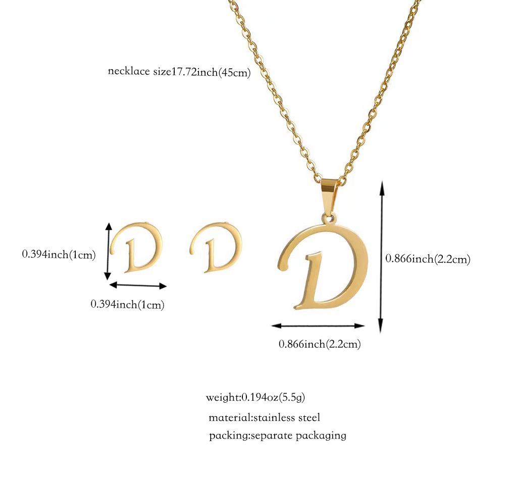 Titanium Steel Jewelry Set: Non-Fading English Letter Necklace & Earrings