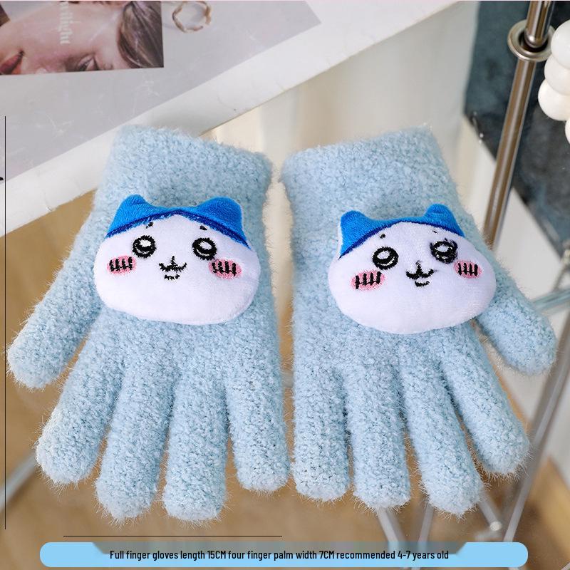 Warm Plush Five-Finger Winter Gloves for Boys and Girls (0-12 Years)