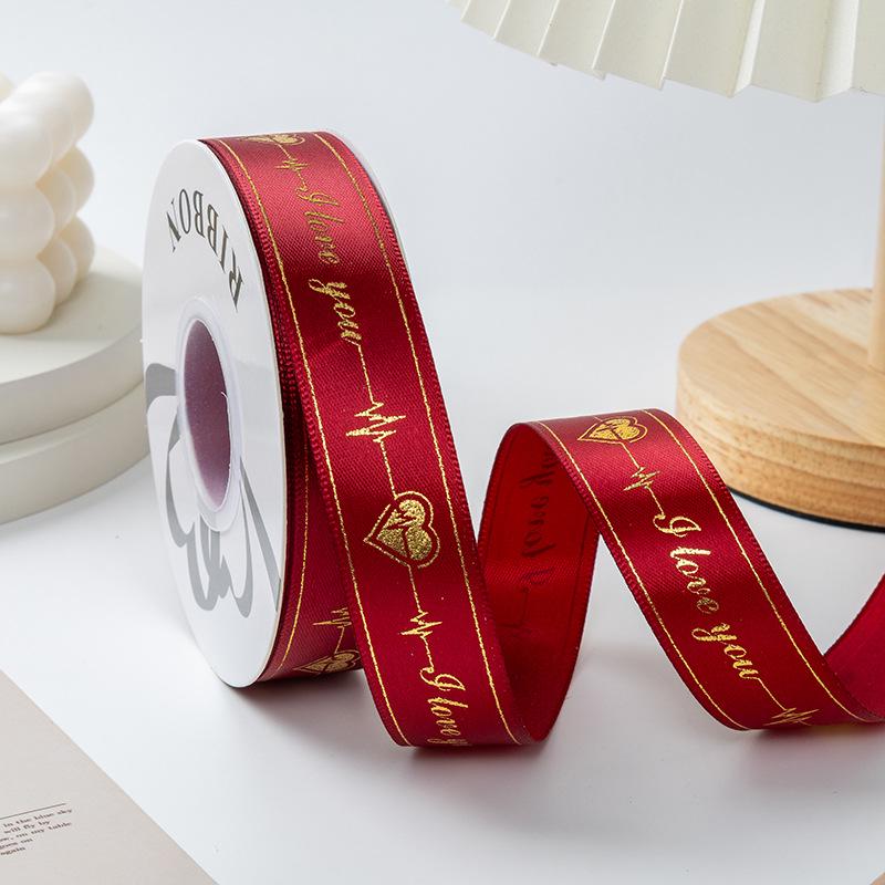 Gold-stamped Polyester Gift Ribbon Bow for Cakes & Floral Packaging