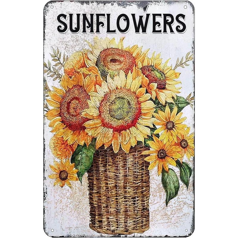 Sunflower Metal Tin Signs Retro Sunflower Vase Rustic Farmhouse Retro Tin Signs Wall Decor Man Cave Home Pub Metal Signs