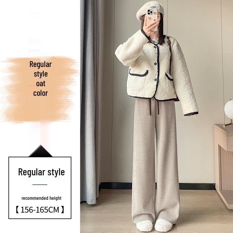 Cream-Colored Wide-Leg Cashmere Wool Sweatpants - 2026 Slim Fit Style for Autumn/Winter