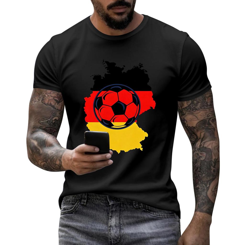 Men's Short Sleeve Crew Neck T-Shirt with Graphic Print of Soccer Ball and Country Outline Casual Fit Cotton Blend Tee for Everyday Wear