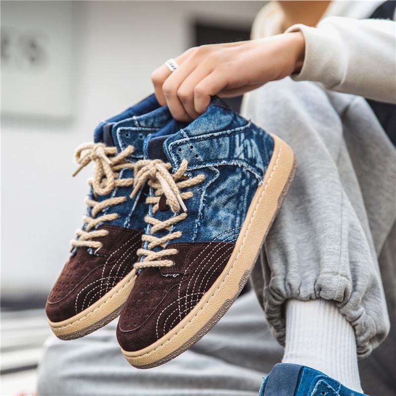 Spring Autumn Denim Casual Shoes Men Outdoor Fit Sneaker Male Flats Shoe Canvas High Top Botas Lace Up Ankle Boot Footwear
