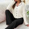 Womens Long Sleeve Pajama Set With V-Neck Top Full-Length Pants Soft Stretch Cotton-Like Fabric Comfort Sleepwear Home