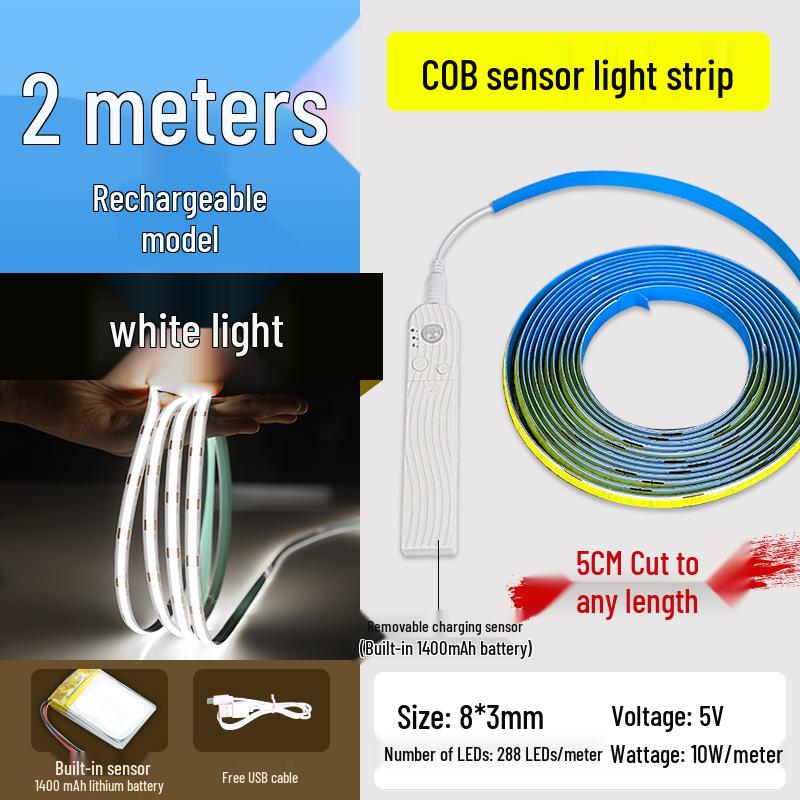 USB Rechargeable Motion Sensor LED Strip Light: Ultra-thin, Self-Adhesive, Wireless Night Lighting