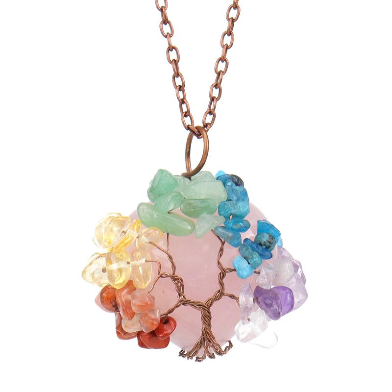 TikTok Live Retro Handmade Wire-Wrapped Crystal Tree of Life Heart Pendant Necklace N513