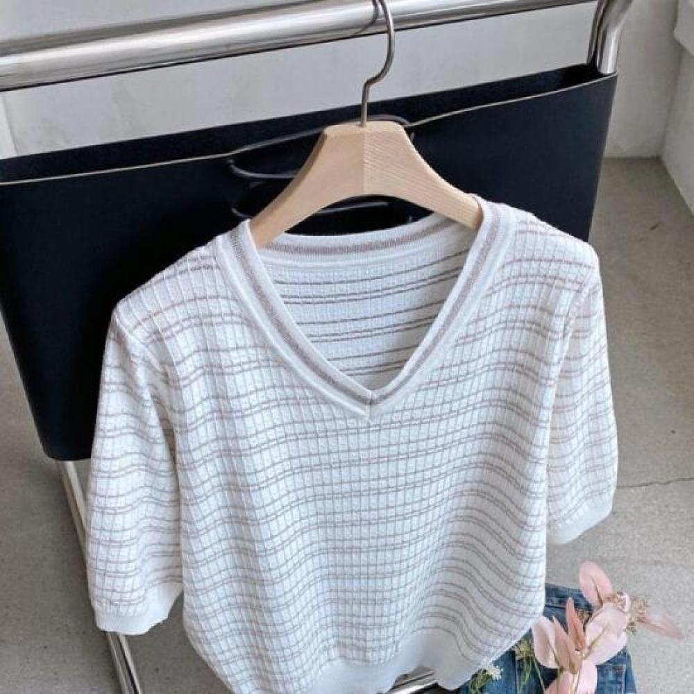 New ArriVals Open Run Women V Neck Summer Rayon Knit Short sleeVe Sweater