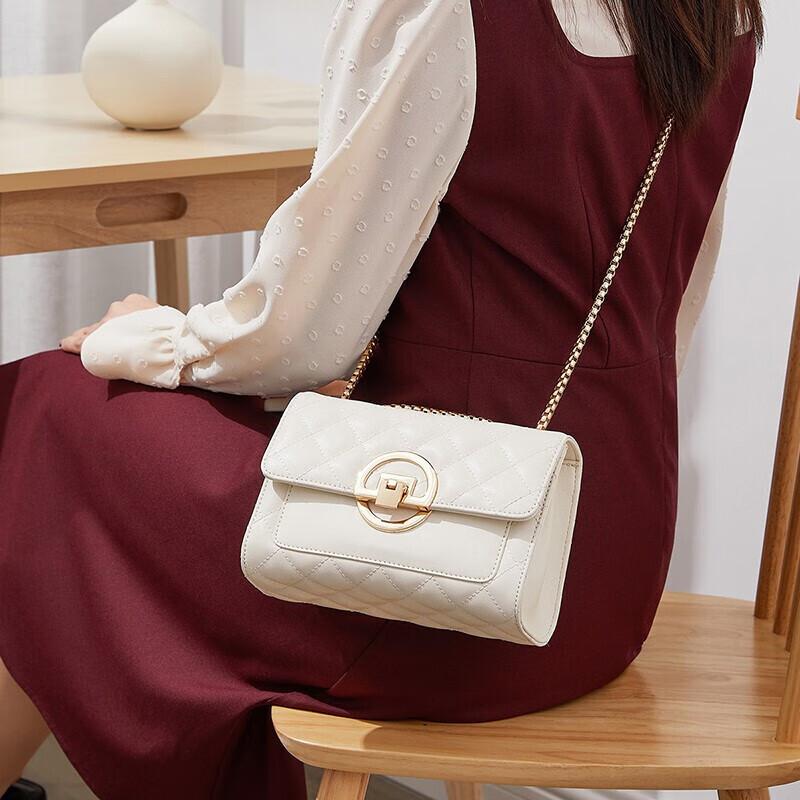RED DRAGONFLY Women's Handbag, Cowhide Crossbody Bag, Shoulder Bag, Square Bag, White