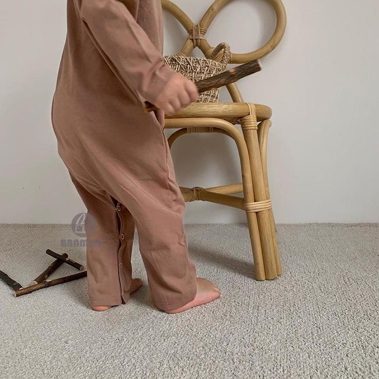 2025 Autumn Korean Baby Solid Color Long Sleeve Bodysuit Romper with Newborn Diaper Cover