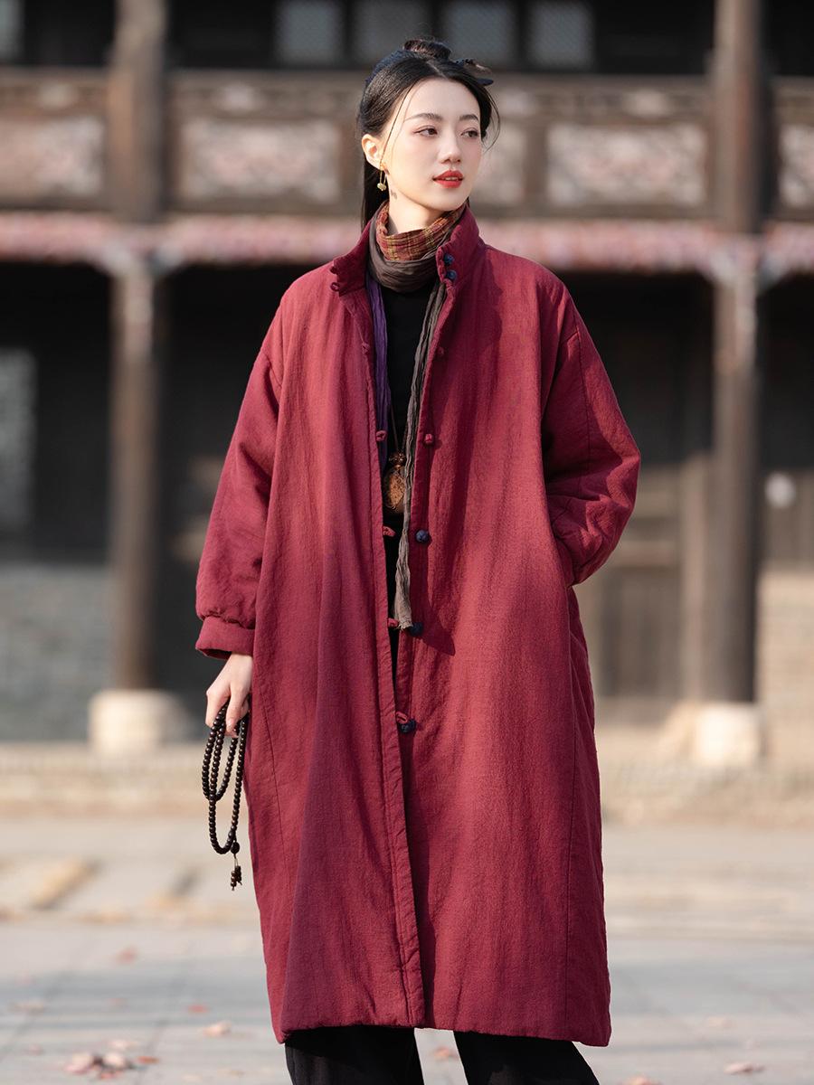 

Johnature женские винтажные длинные парки с высоким воротником однотонные хлопковые теплые пальто зимние парки на пуговицах с длинными рукавами One Size красный