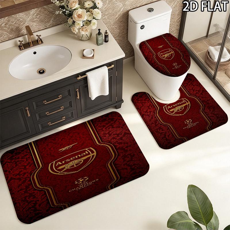 Arsenal F 3Pcs Flannel Toilet Mat Set Bathroom Rug Bath Carpet Non Slip Home Decor Toilet 3 Pcs Bathroom Textile Set