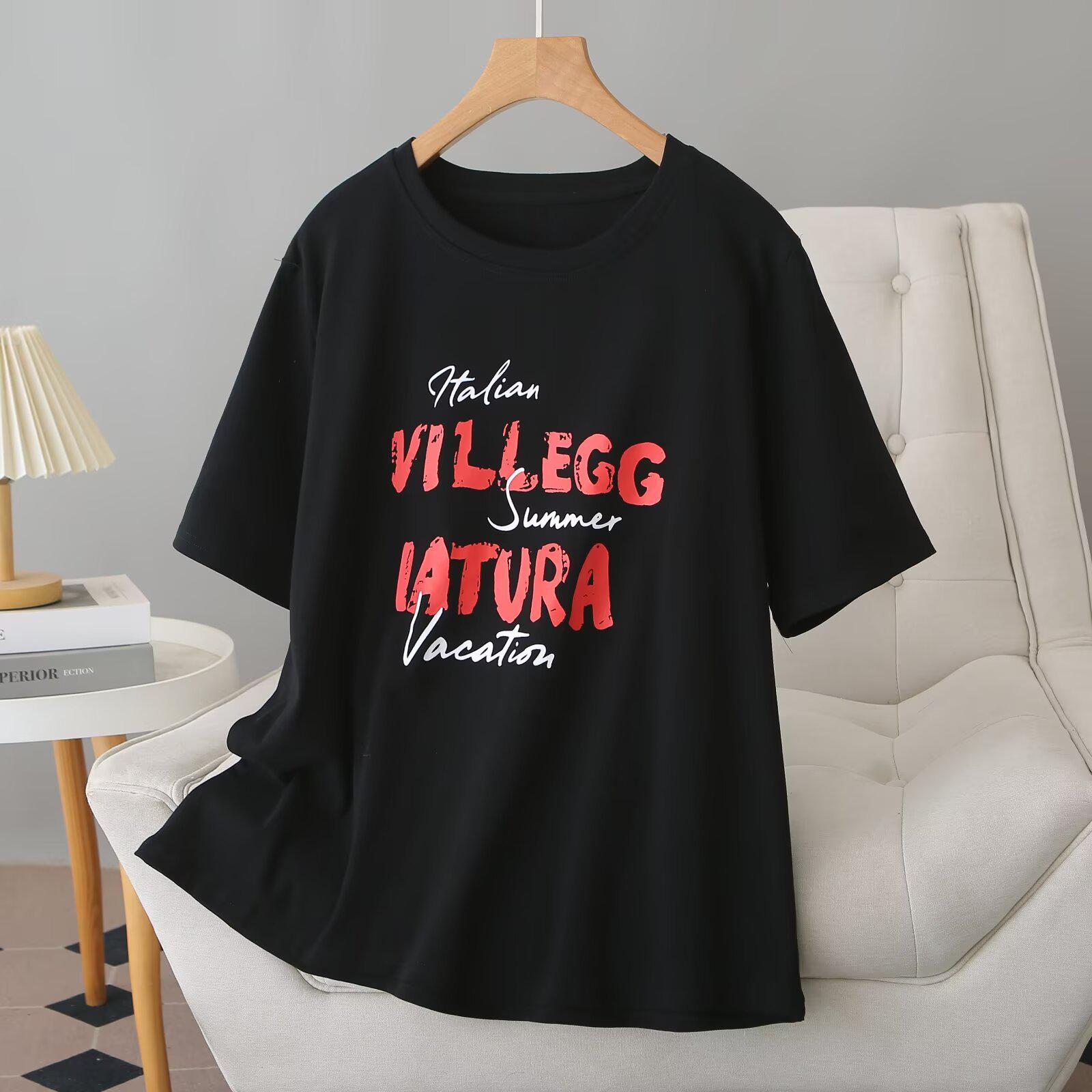 Plus Size Women s Fashion Loose Casual Letter Print Half Sleeve T-shirt - Summer 2026 Arrival 4XL чёрный