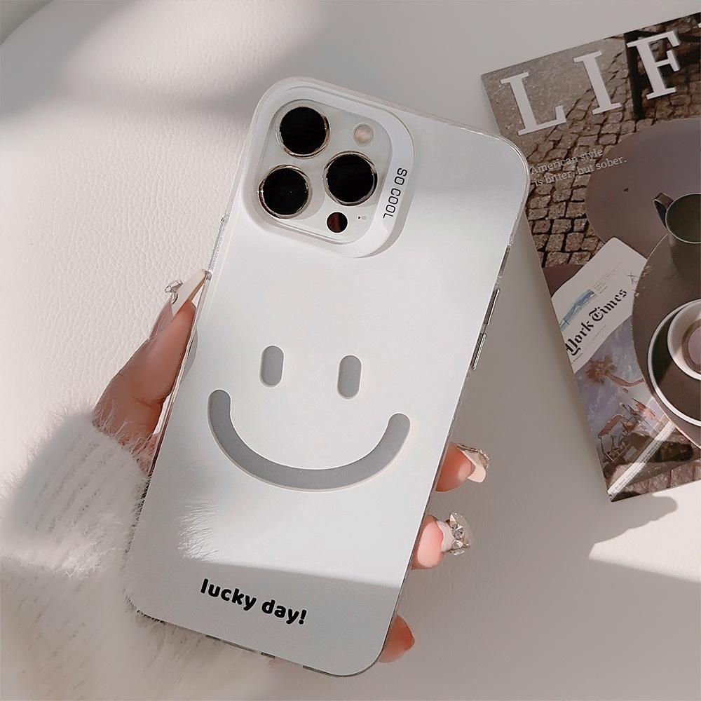 Electroplated Smiley Face iPhone 16 Case Suitable for 14 Pro Max, 12, Apple 13, Simple Korean Style, 17 Shockproof, 14 Hard