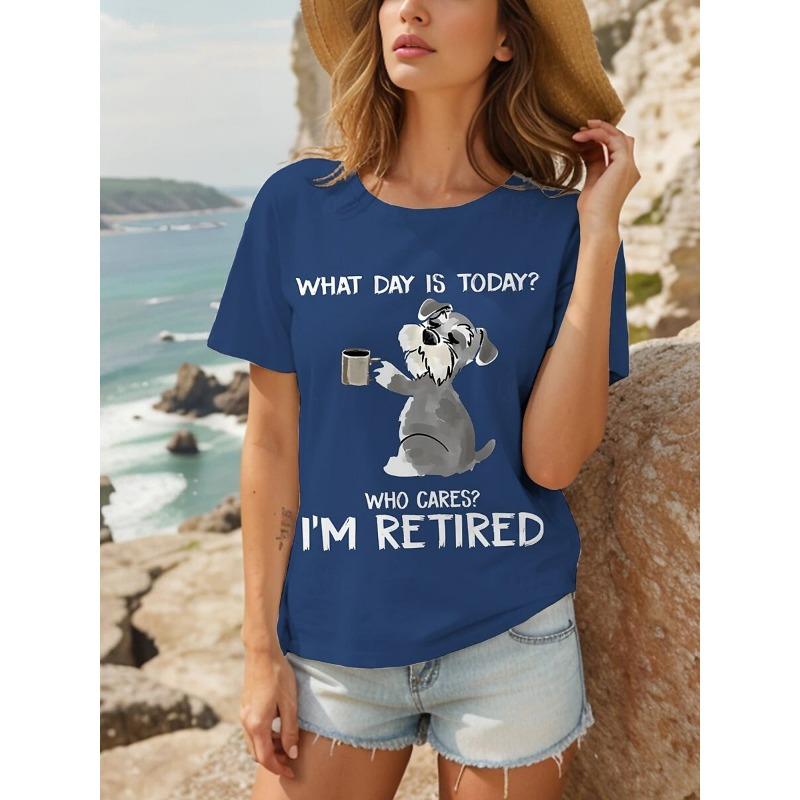 Women's T-sleeve funny retired animal letter pattern printing fashion casual round neck short-sleeved women's clothing