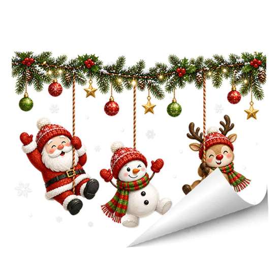 Festive Glass Ornament Christmas Static Window Clings, Removable Decals, Snowman Santa Reindeer Nutcracker Transparent Decorative Stickers with