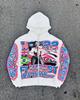 European and American style racing girl printed zipper hooded sweater, loose retro washed couple coat