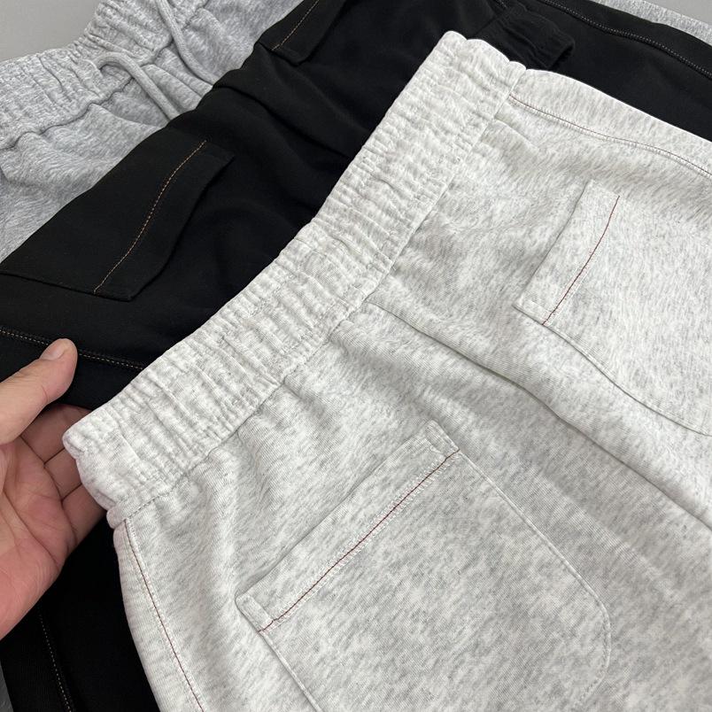 Women's Minimalist Curved-Leg Elastic Waist Pants, Contrast Stitching, Spring/Autumn Style, Loose Fit, with Pockets, Versatile Sweatpants.