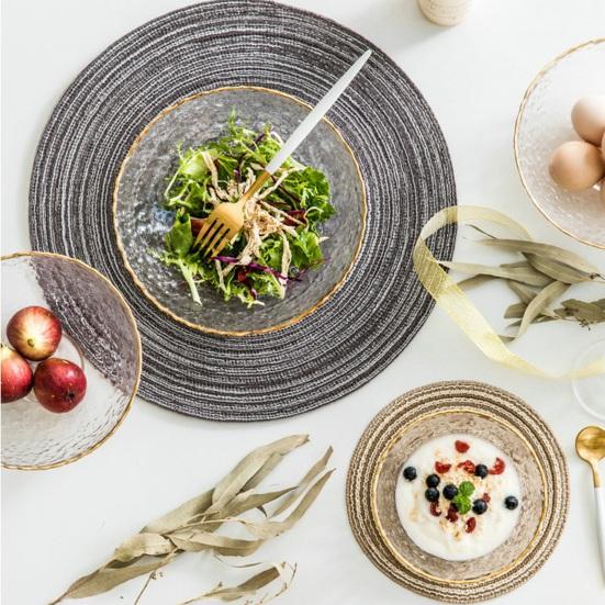 Round Woven Placemats for Table Nordic Faux Cotton Linen Yarn