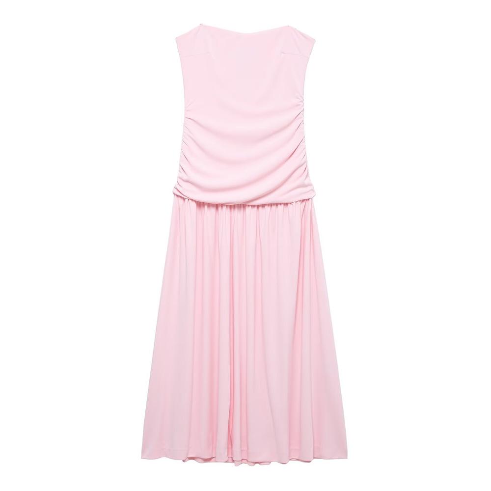 

Spring 2025 Women s Strapless Long Dress with Pleated Details and Slim Fit L розовый