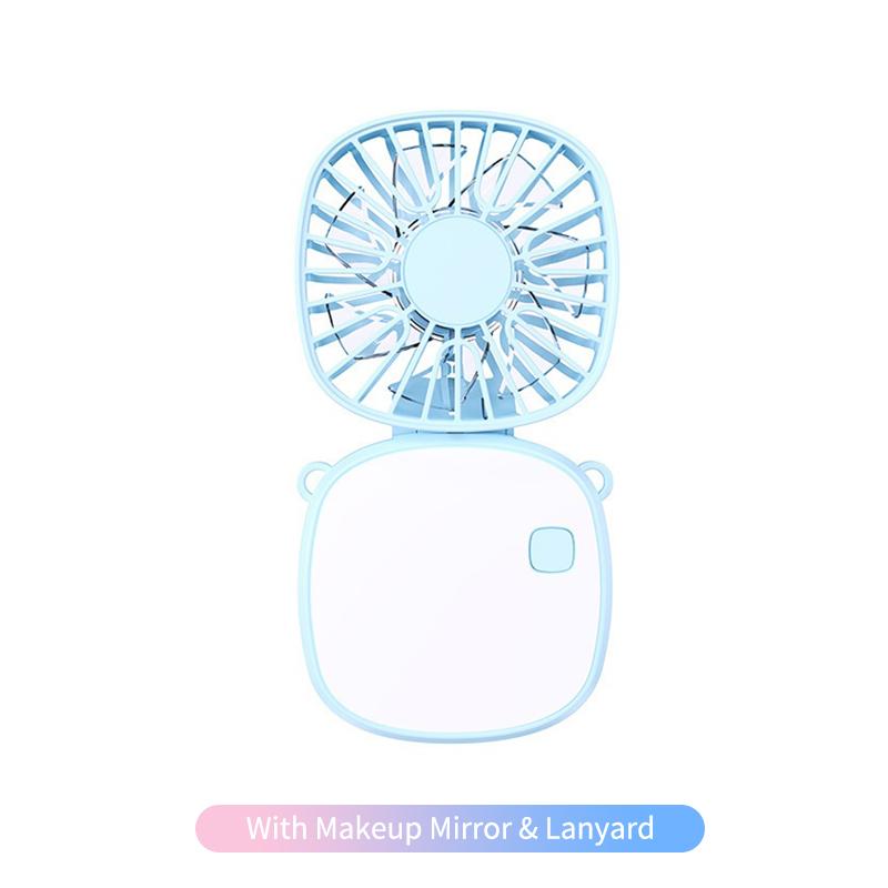 Multi-Functional Mini Handheld Fan With Makeup Mirror Foldable Small Electric Fan Usb Rechargeable Portable Hanging Neck Fan
