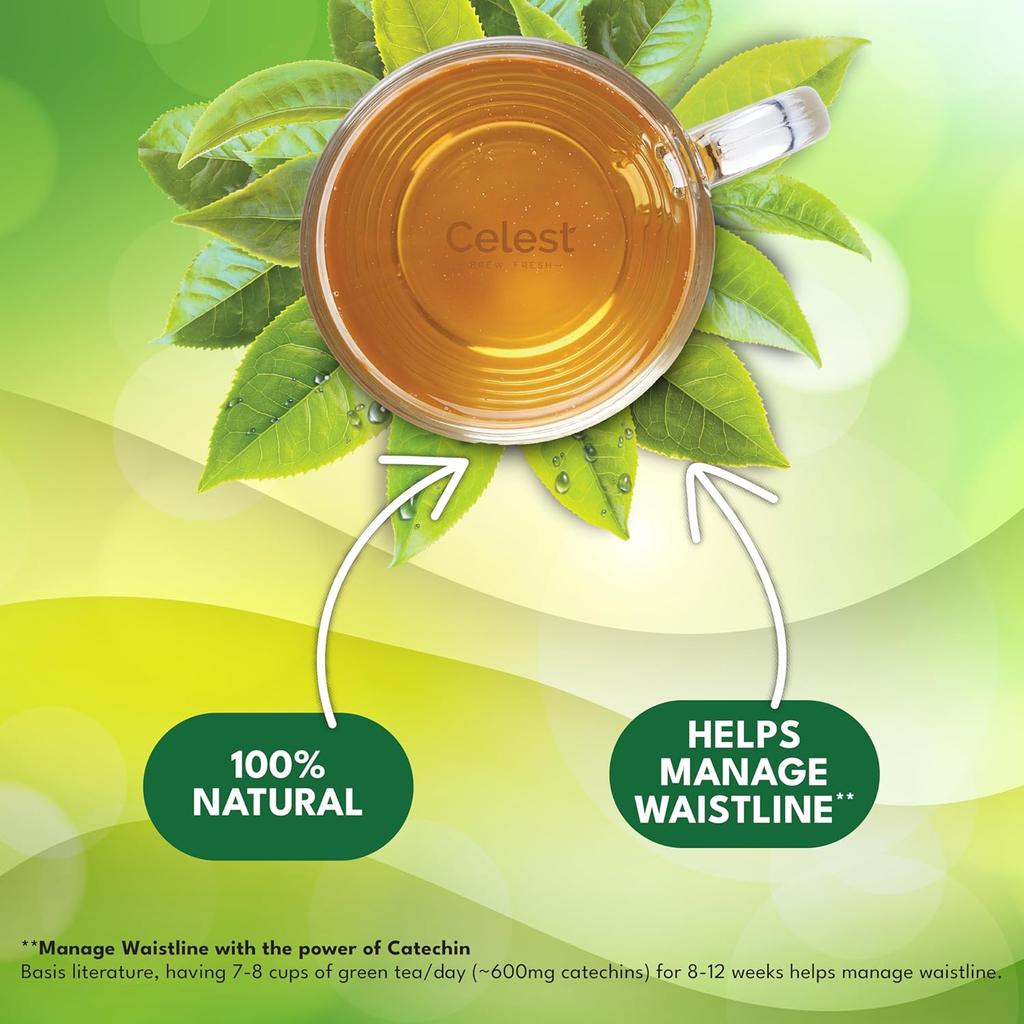 Celest Green Tea Ginger Mint Lemon | 100 Tea Bags X Pack of 3 | Refreshing Weight Management Beverage