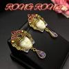 Middle Aged Vintage Handmade Retro Buddha Face Statue Heavy Industry Earrings Exaggerated Personality Palace Portrait