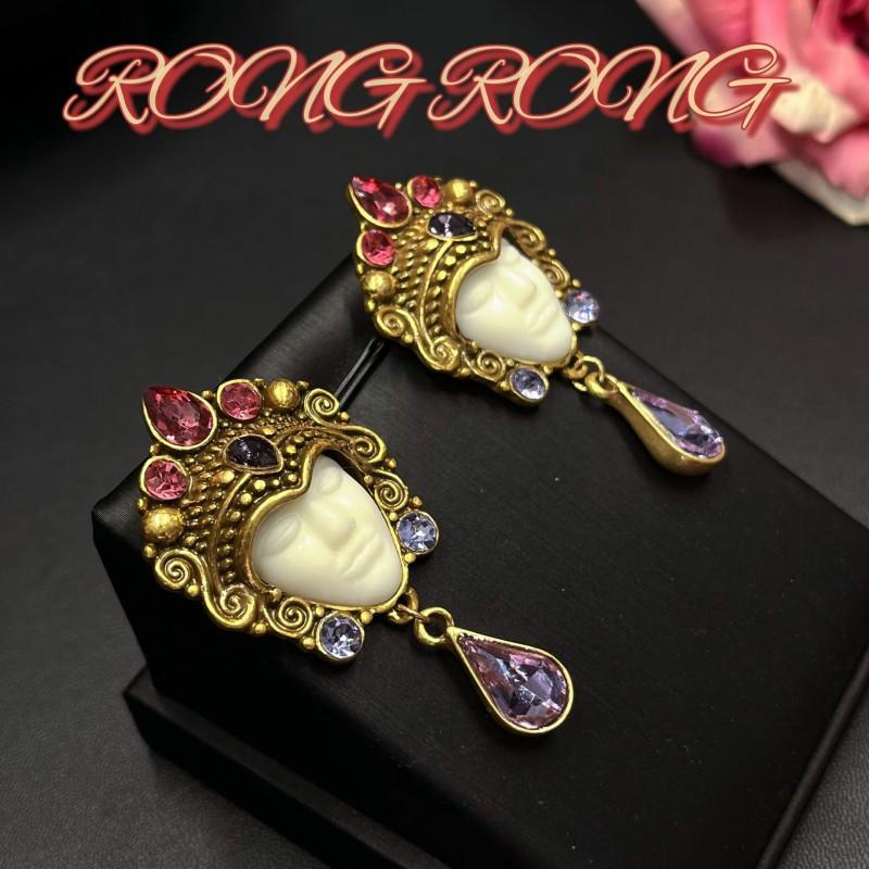 Middle Aged Vintage Handmade Retro Buddha Face Statue Heavy Industry Earrings Exaggerated Personality Palace Portrait