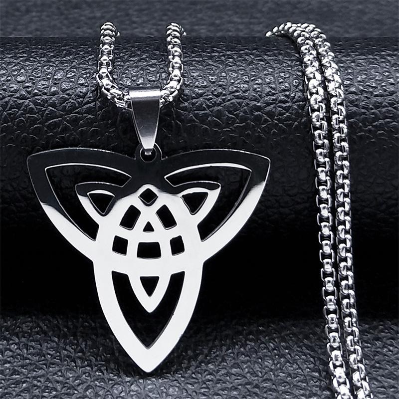 Acciaio Inossidabile Stregoneria Nodo Irlandese della Strega Collana Catena Uomo/Donna Colore Argento Collane Wicca Gioielli da Strega nudo de bruja