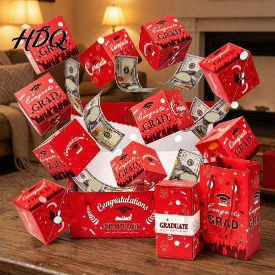 Durable Cardboard Gift Box 2026 Graduation Explosion Box DIY Pop Up Money Holder Pop-up Folding Bounce Cash Card for Grad Party Supplies Confetti