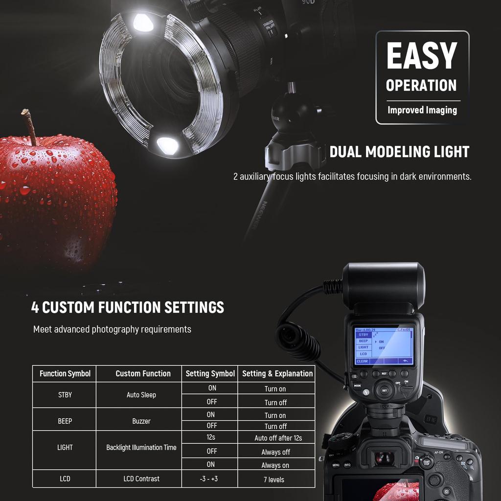 Neewer Marco Ring 76Ws GN15 5600K TTL Speedlight with Curtain Color and Lens Adapter Ring for and Macro Photography with EOS Cameras RF1-C Flash,