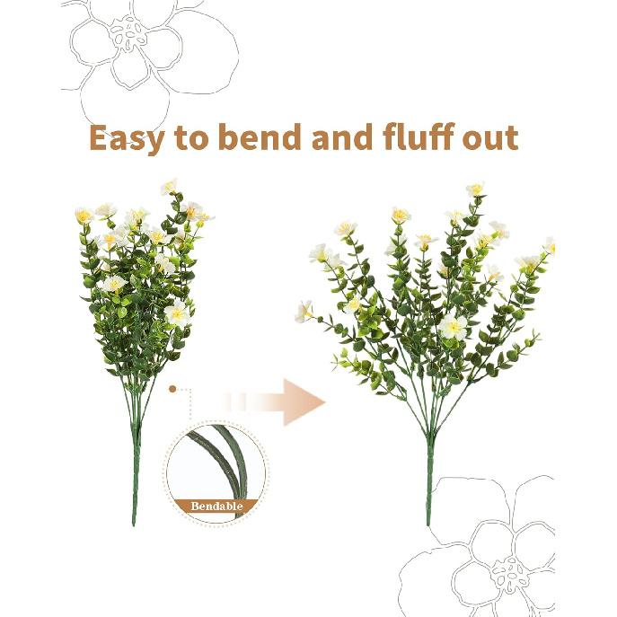 Artificial Flowers for Outdoors, 12 Bundles Fake White Flowers for Outdoor Planters, Faux Plants with Silk Flowers for Porch Decor Garden Patio Home