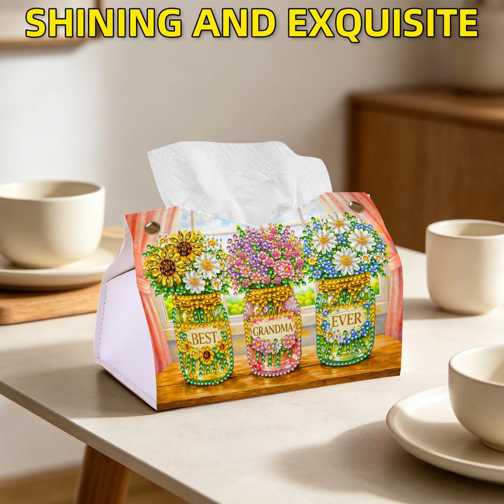 Gem Art Tissue Box Cover DIY PU Crystal Holder Desk Home Decor 9.45in