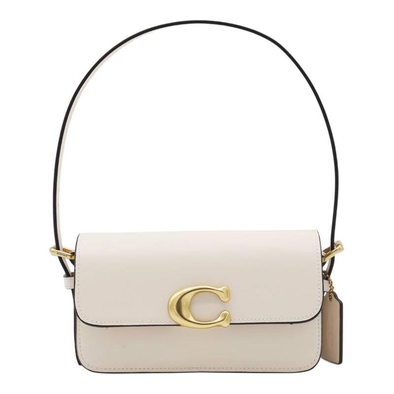 

COACH Solid color simple cow leather shoulder handbag small size women s off-white білий