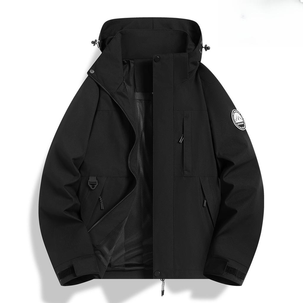 Frühlings- und Herbst-Winddichte und Wasserdichte Paar-Bergsteigerjacke Herren-Oberteil Farbblock Kapuzen-Sportjacke