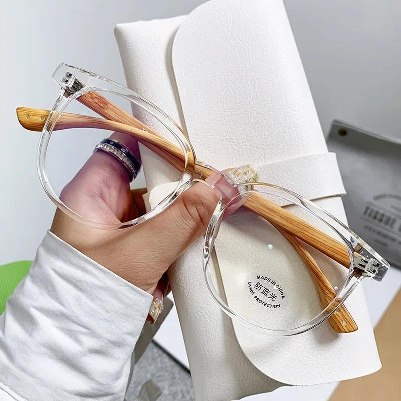 Ultra Light Large Frame Short Sight Glasses Retro Wood Grain Round Frame Myopia Glasses Anti-Blue Light Near Sight Eyewear