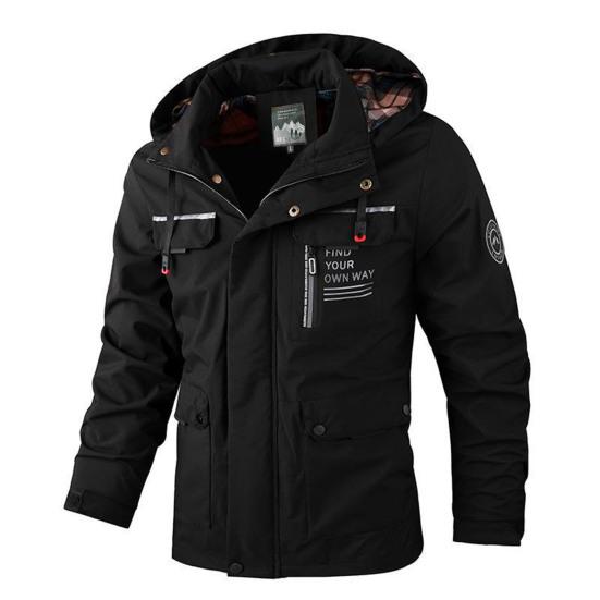 Klopa ležérní větrovka bunda klopa s kapucí, dlouhý rukáv, více kapes, design, voděodolný, venkovní