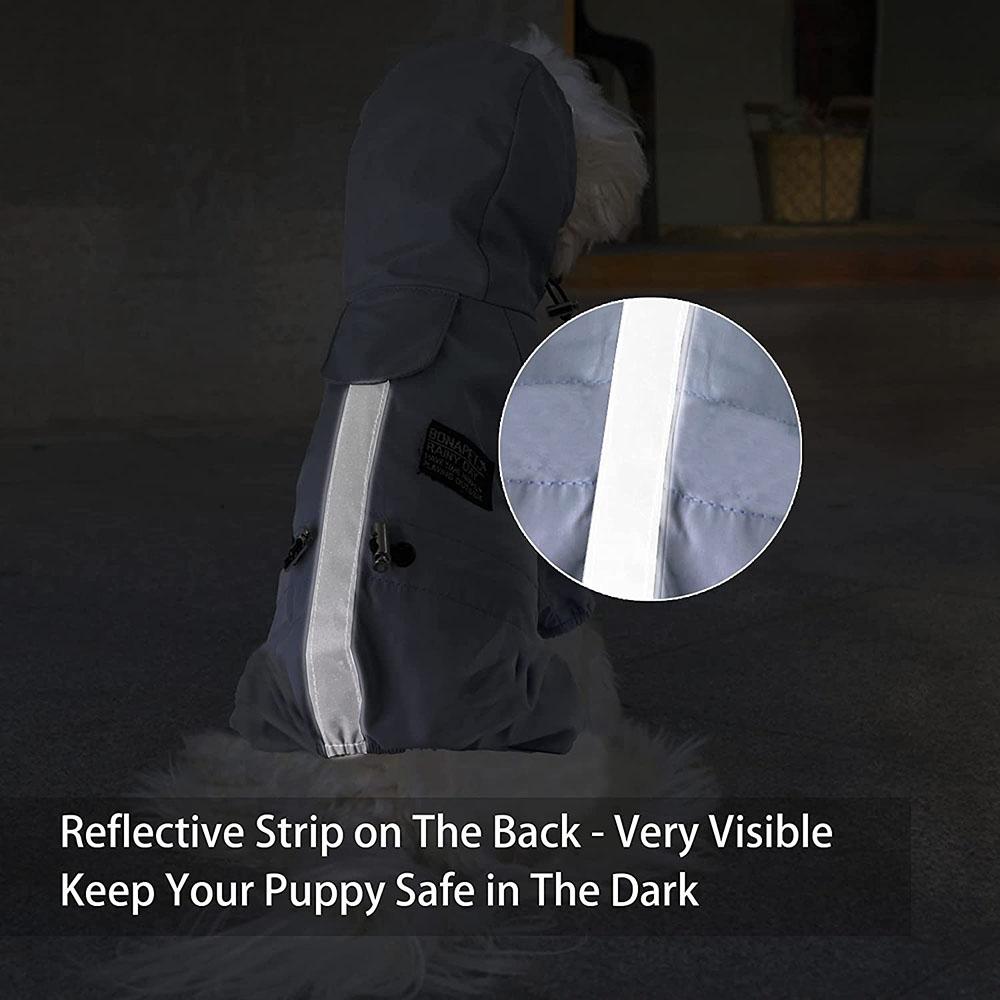 Dog Raincoat Quick Dry Pet Reflective & Adjustable Rain Poncho Jacket Waterproof & Windproof Puppy Hooded Cloak 4 Legs Raincoat