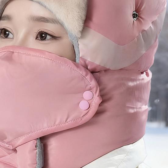 Riding Headgear Solid Color Windproof Warm Thermal Hat with Velvet Lining Detachable Face Guard Skiing Cycling Hat