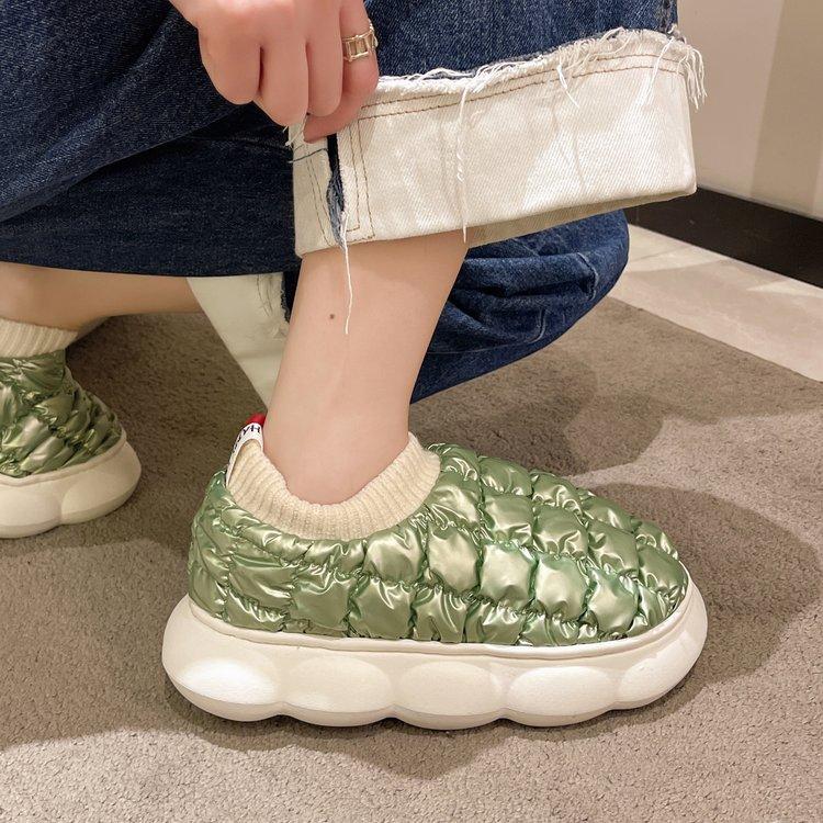 

Пуховые хлопковые тапочки нового стиля на каблуке, женский зимний дом, сохранение тепла в помещении, лунная луна, снежная хлопковая обувь, женские 40-41 зелёный